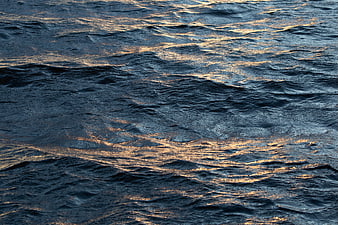 Golden Sunlight Reflecting on Dark Rippled Ocean Waves