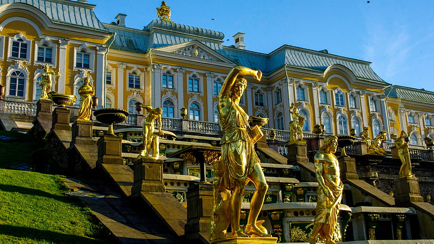 Golden statues at Peterhof Palace, St. Petersburg, Russia