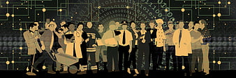 Diverse Group of Professionals Standing Before Digital Circuit Board Background