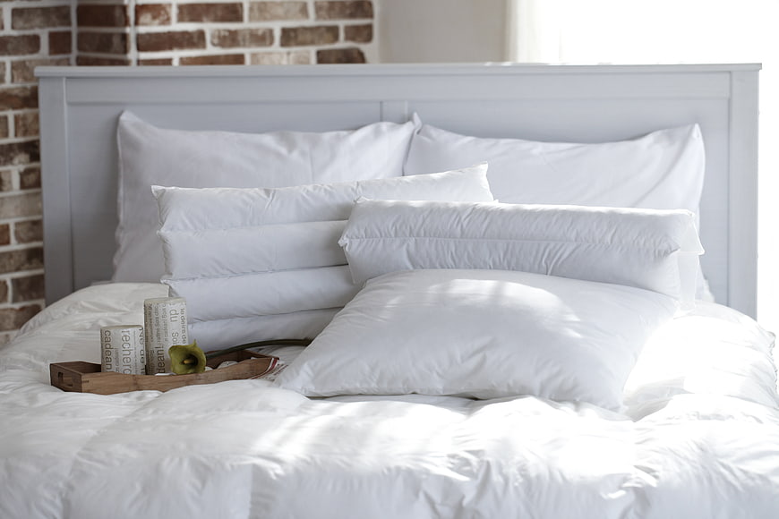 Cozy Bedroom with White Bedding and Wooden Tray