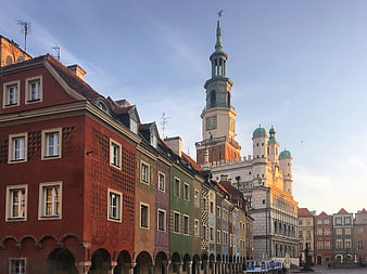 Colorful historic buildings and town hall in Wroclaw, Poland