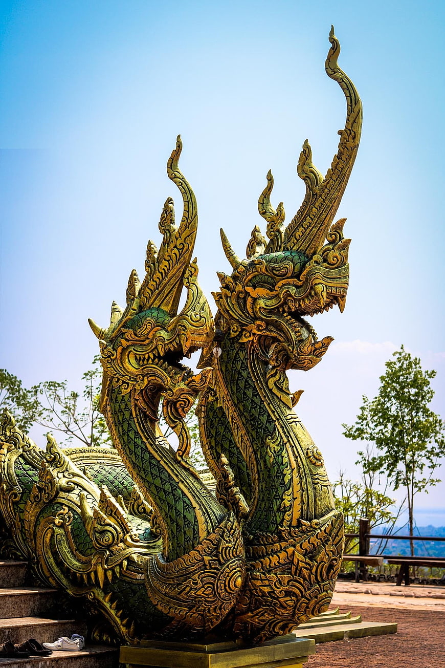 Golden Naga Dragon Statue at Thai Temple