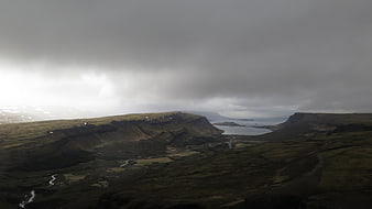 Dramatic Icelandic Highland Landscape with River and Ocean View