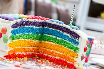 Colorful Rainbow Layer Cake with Candy Toppings