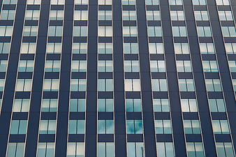 Modern Office Building Facade with Blue Glass Windows