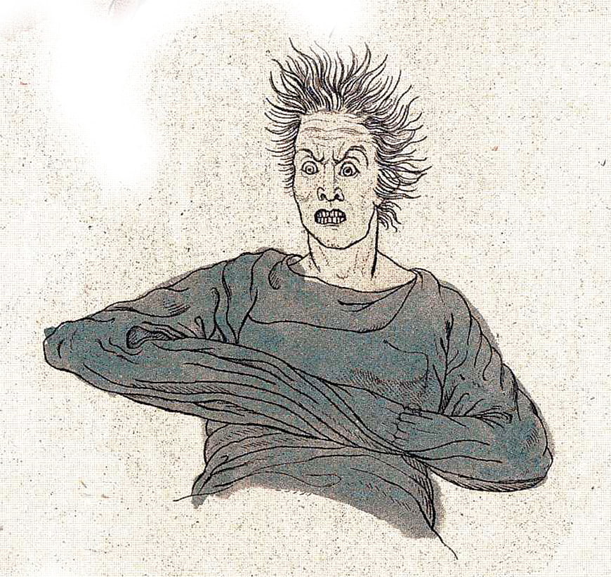 Vintage illustration of a man in a straitjacket