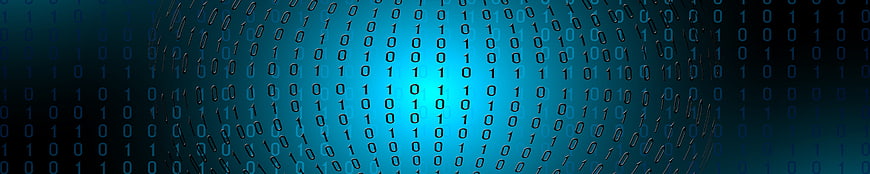 Abstract binary code background with glowing blue center