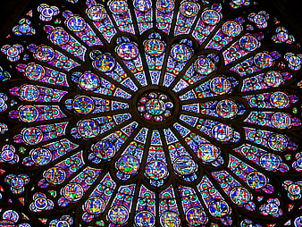 Gothic Rose Window Stained Glass Church Interior