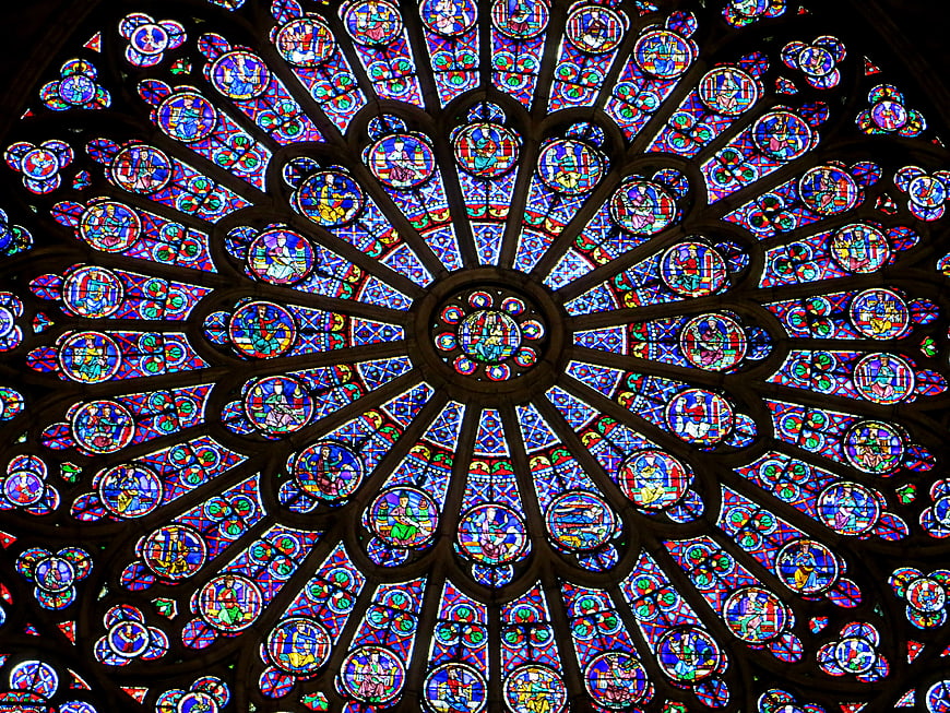 Gothic Rose Window Stained Glass Church Interior