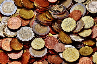 Pile of mixed Euro coins and loose change