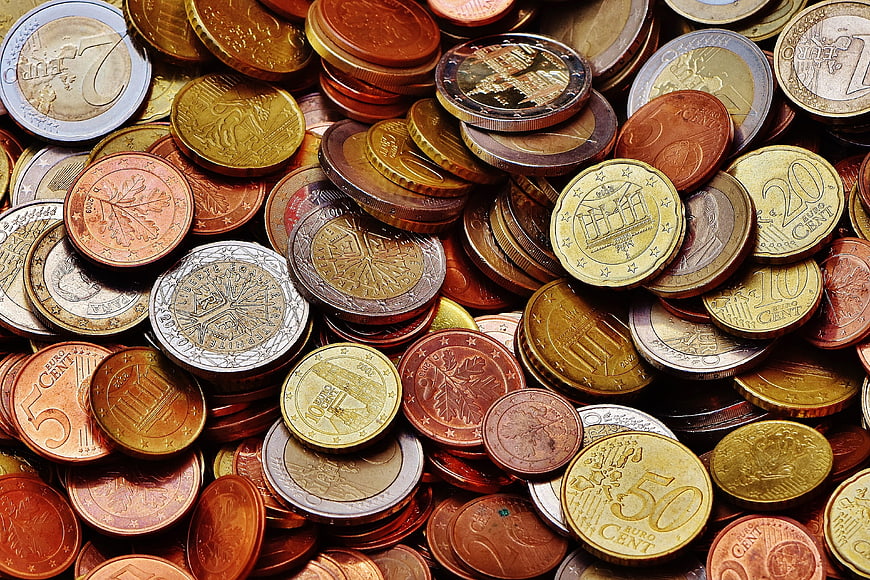 Pile of mixed Euro coins and loose change