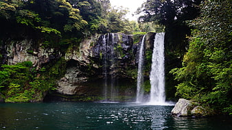 Chonjiyeon Waterfall in Jeju Island, South Korea