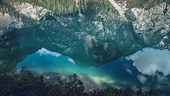Upside Down Alpine Lake Reflection in Turquoise Water