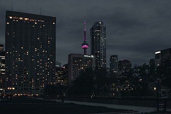 Toronto Skyline at Dusk with CN Tower and City Lights