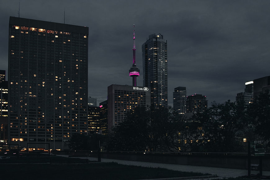 Toronto Skyline at Dusk with CN Tower and City Lights