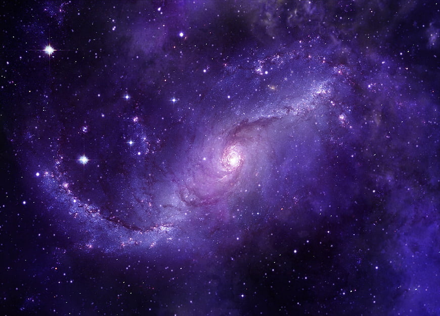 Purple Spiral Galaxy And Starry Night Sky Space Background