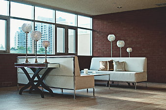 Modern living room with white sofa and crystal lamps