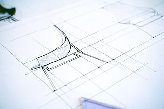 Close-up of architectural blueprint sketch on grid paper