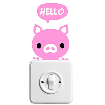Cute Pink Pig Sticker Peeking Over Light Switch
