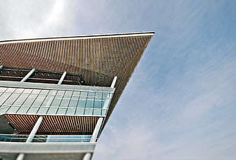 Modern Architectural Detail with Wooden Slats and Glass