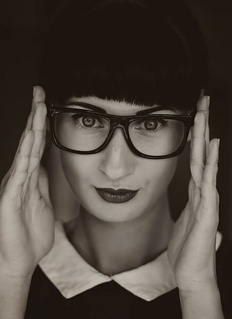 Vintage Black and White Portrait of Woman with Glasses