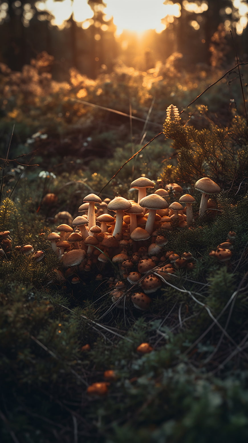 Golden Hour Mushrooms in a Forest