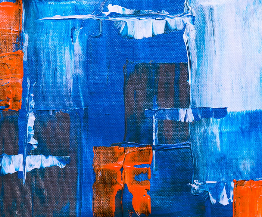Abstract Blue and Orange Acrylic Painting on Canvas