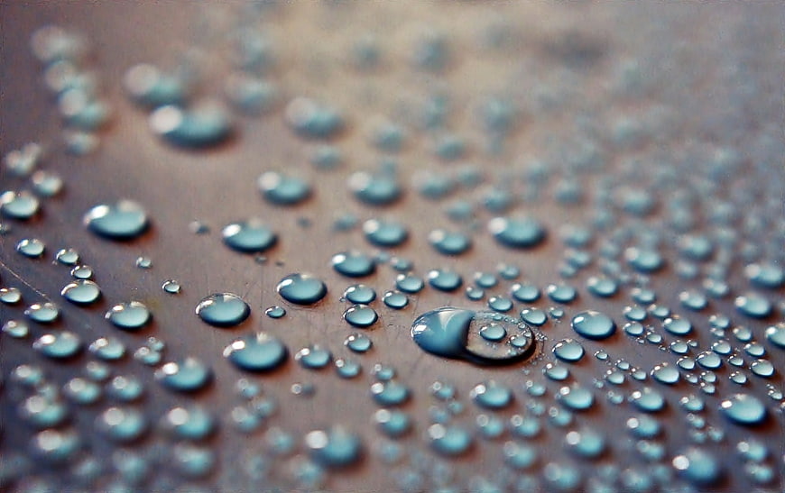 Macro Close-Up of Water Droplets on a Dark Surface