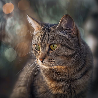 Close-up Portrait of Tabby Cat with Green Eyes