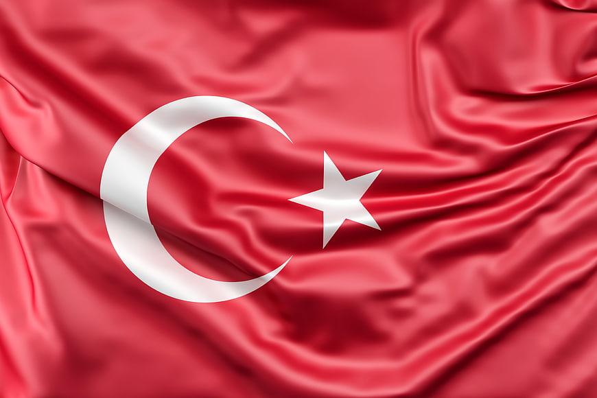 Realistic Waving Turkish Flag on Red Silk Background