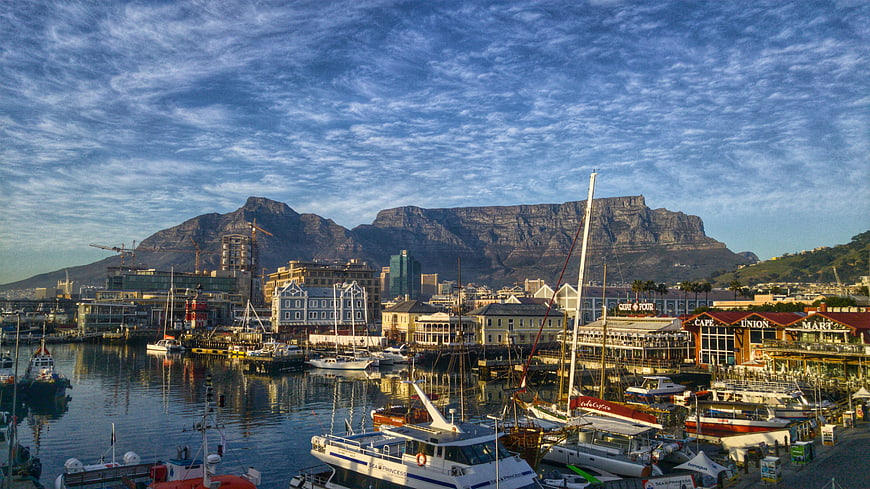 Cape Town Waterfront with Table Mountain and Boats