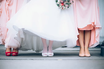 Bride and Bridesmaids Wedding Shoes and Dresses Detail