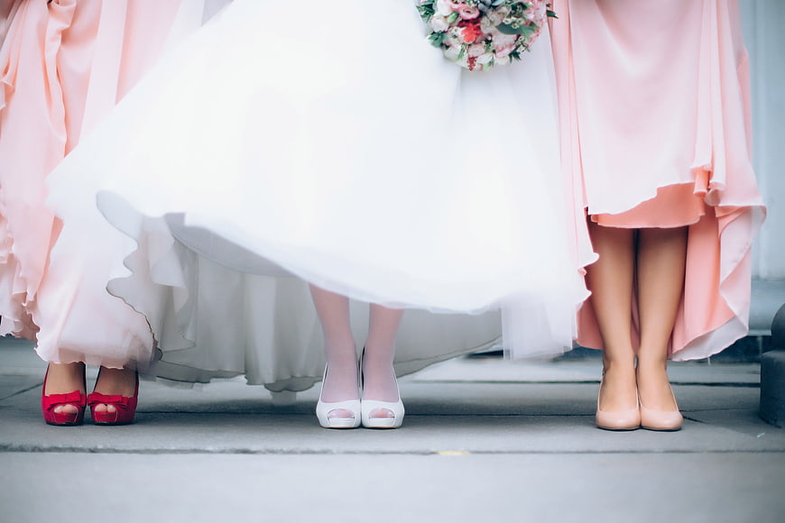 Bride and Bridesmaids Wedding Shoes and Dresses Detail