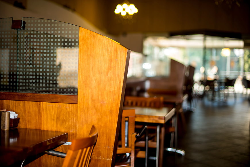 Selective Focus Interior of Wooden Restaurant Booth