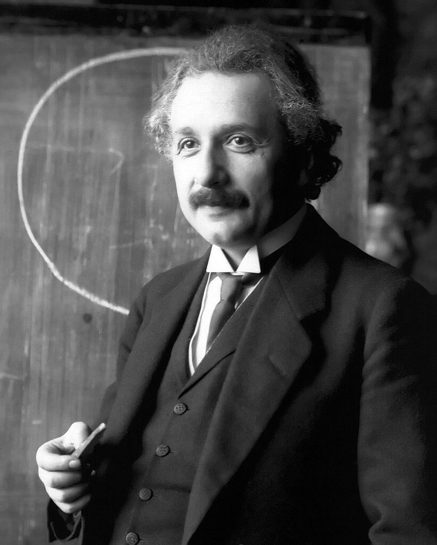 Albert Einstein Portrait in Front of Blackboard