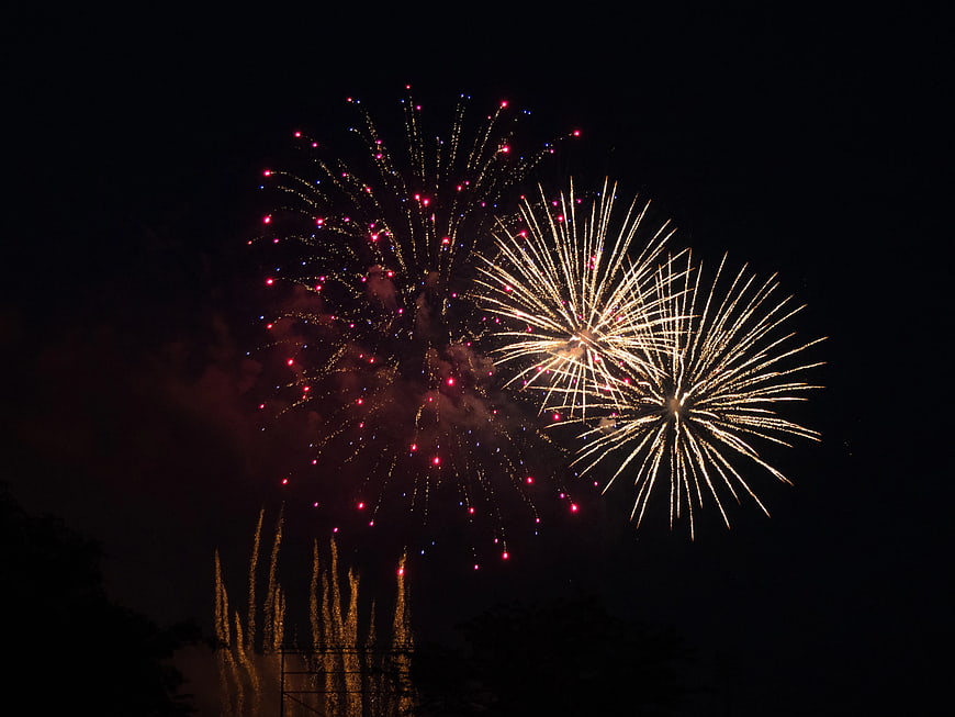 Colorful Fireworks Exploding in Night Sky