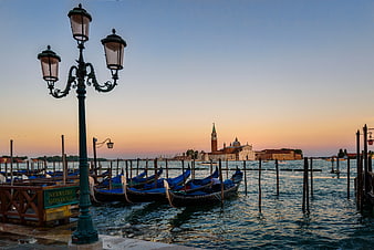Venice Gondolas at Sunset with San Giorgio Maggiore