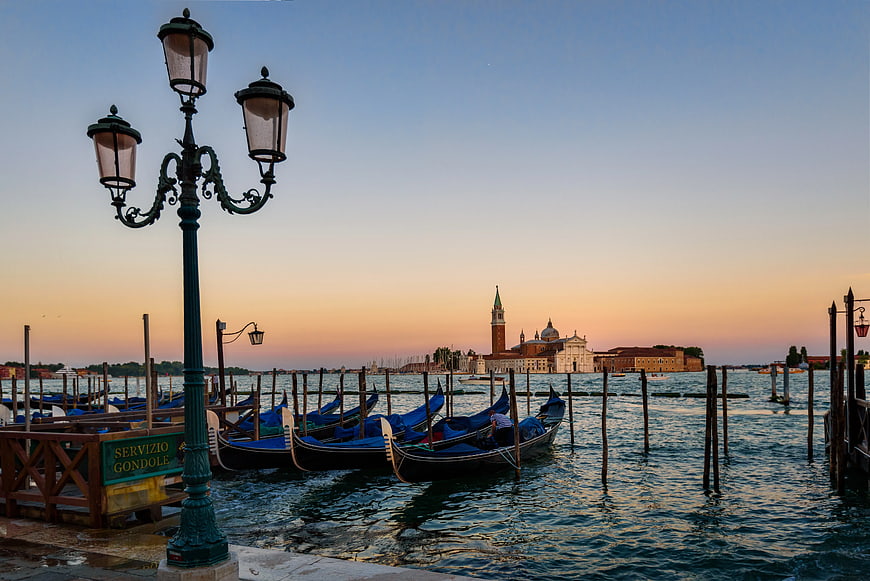 Venice Gondolas at Sunset with San Giorgio Maggiore