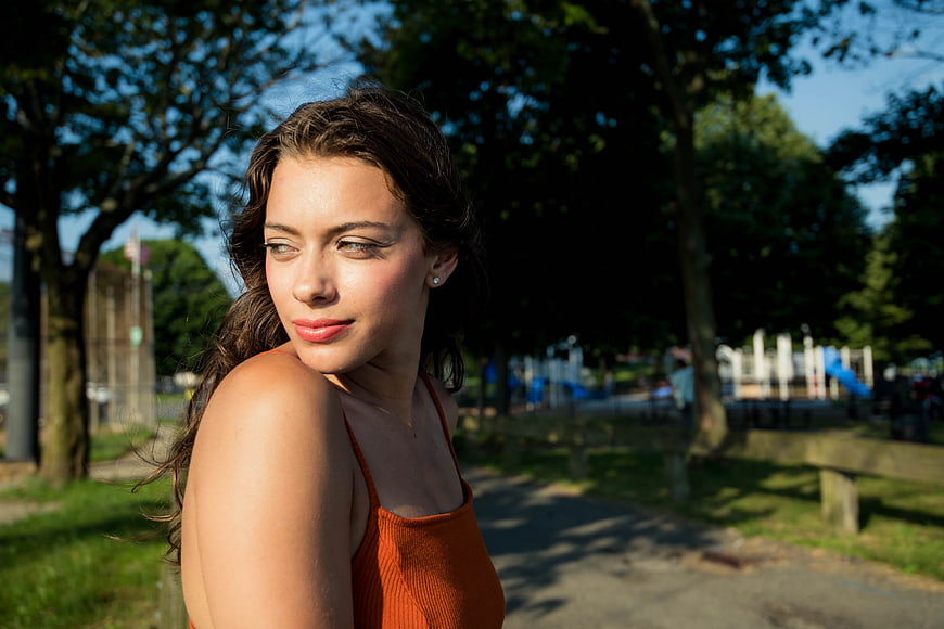 Young Brunette Woman Portrait in Park