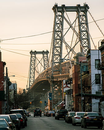Williamsburg Bridge View from Brooklyn Street at Dusk