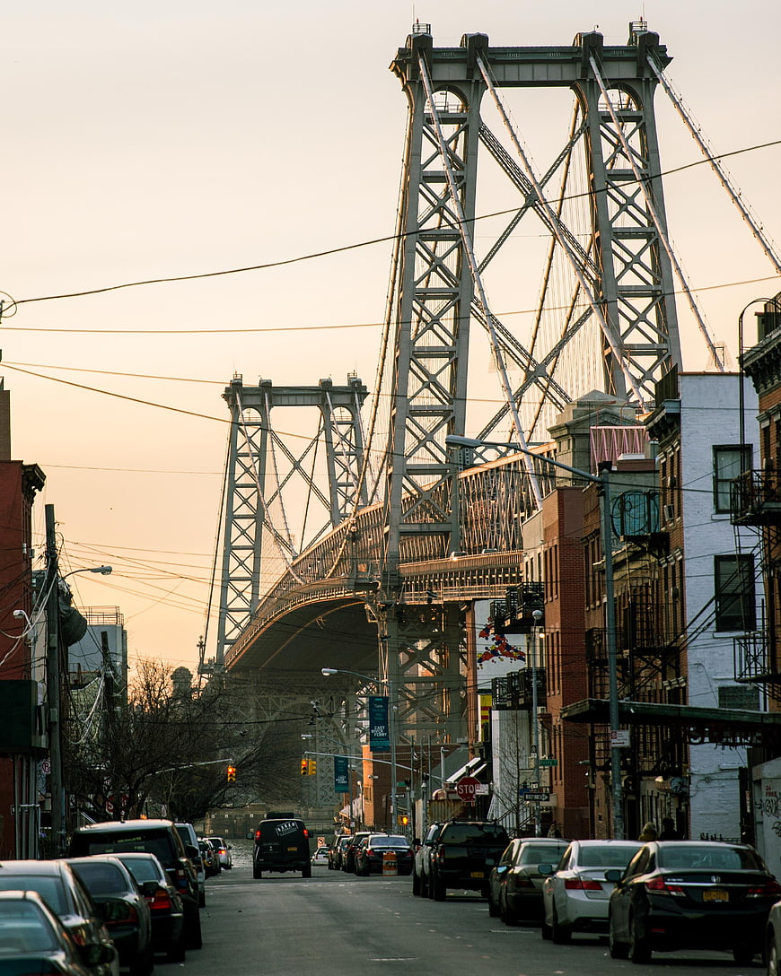 Williamsburg Bridge View from Brooklyn Street at Dusk