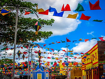 Vibrant Street Festival Decorations in Caruaru, Pernambuco, Brazil