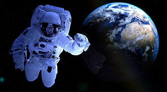 Astronaut Floating in Space with Earth in Background