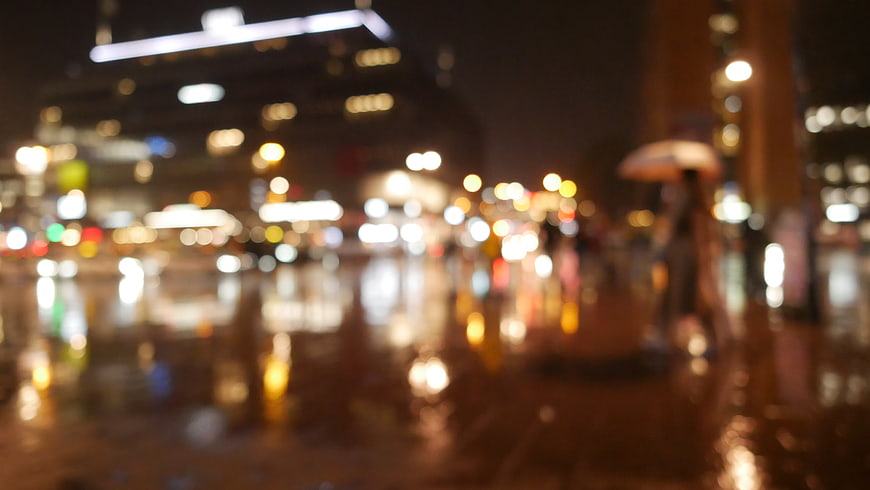 Abstract Blurred City Lights at Night with Bokeh Effect