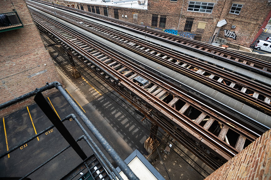 High Angle View of Urban Elevated Train Tracks