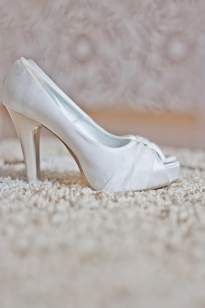 White Satin Wedding Heels on Carpet