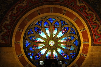 Gothic Rose Window Stained Glass Church Interior