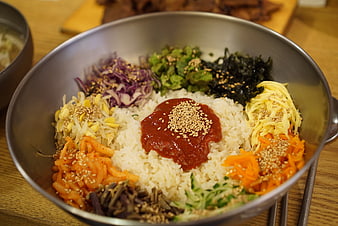 Traditional Korean Bibimbap with Vegetables and Gochujang