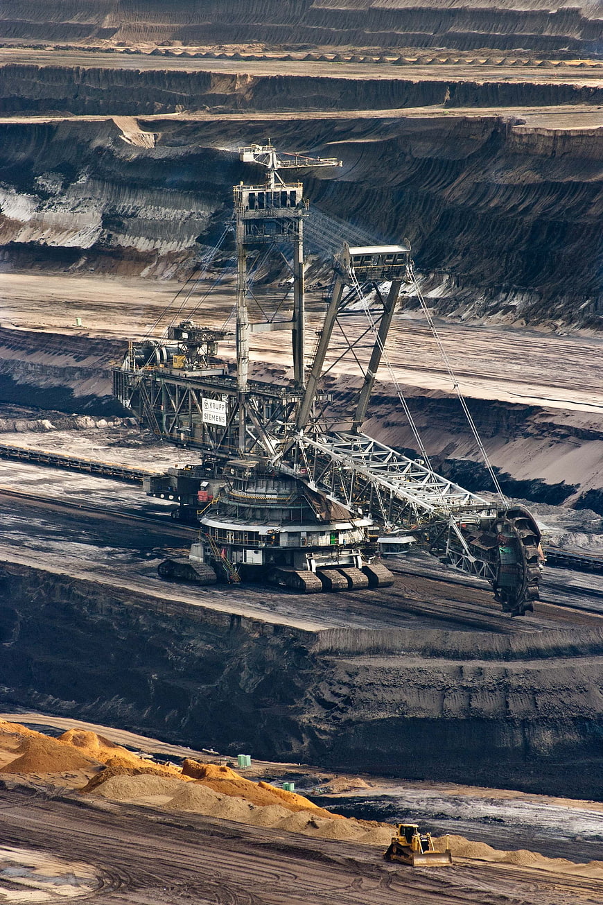 Gigantic Bucket Wheel Excavator Operating In Open Pit Brown Coal Mine