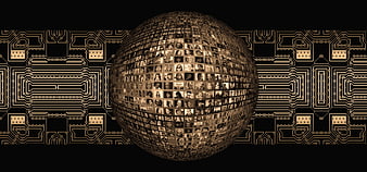 3D Sphere of Faces on Circuit Board Background